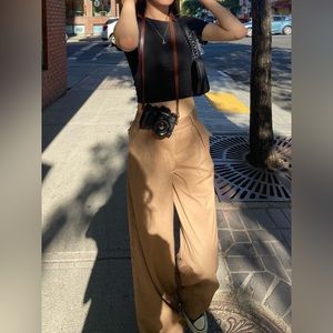 Tan Brown Wide Leg Trousers